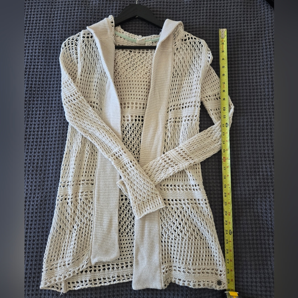 Roxy Cream Open-Knit Hooded Cardigan